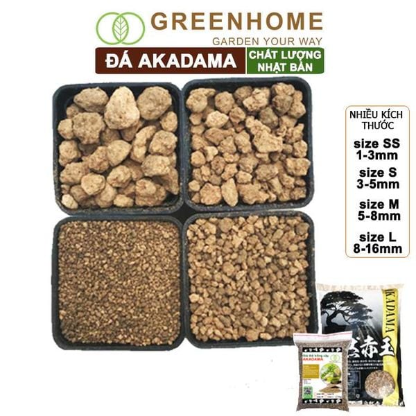 Đất akadama Greenhome, bao 1kg, giá thể bonsai, sen đá, phân nền thủy sinh, bonsai nhiều size lựa chọn