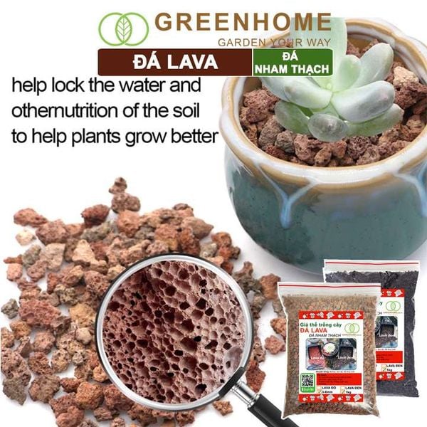 Đá Lava, bao 1kg, đá nham thạch màu đỏ, đen, size 3-6mm, sạch bụi, cho thủy sinh, bonsai, sen đá |Greenhome