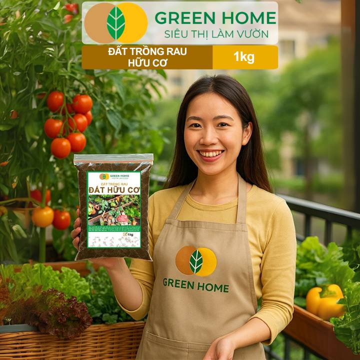 Đất Trồng Rau GreenHome, Bao 1kg, Hữu Cơ, Trộn Sẵn, Tiện Lợi, Đầy Đủ Dinh Dưỡng, Chuyên Cho Rau