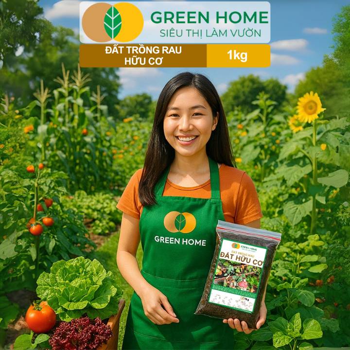 Đất Trồng Rau GreenHome, Bao 1kg, Hữu Cơ, Trộn Sẵn, Tiện Lợi, Đầy Đủ Dinh Dưỡng, Chuyên Cho Rau