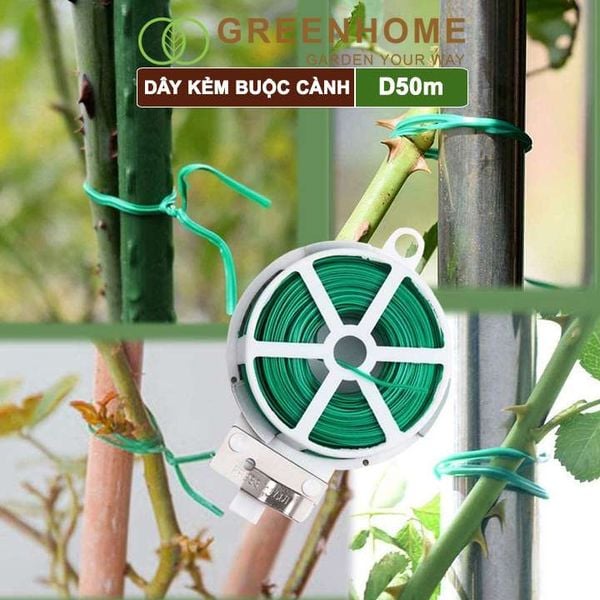 Dây buộc cành cây, dài 50m, kẽm bọc nhựa, tích hợp dao cắt tiện lợi, cố định thân cây, làm giàn |Greenhome