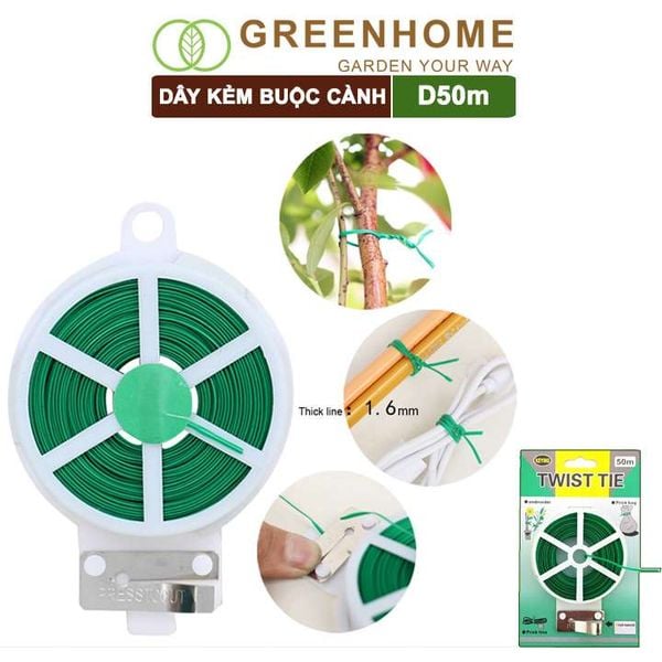 Dây buộc cành cây, dài 50m, kẽm bọc nhựa, tích hợp dao cắt tiện lợi, cố định thân cây, làm giàn |Greenhome