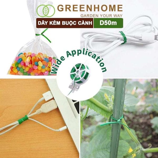Dây buộc cành cây, dài 50m, kẽm bọc nhựa, tích hợp dao cắt tiện lợi, cố định thân cây, làm giàn |Greenhome