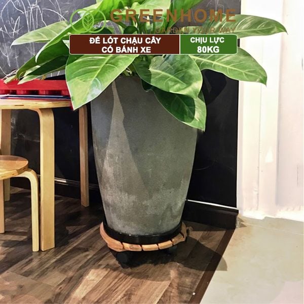 Đế lót chậu cây có bánh xe, R30xC8cm, bằng gỗ, nhiều mẫu, thân thiện môi trường, tiện lợi, chịu lực 80kg |Greenhome
