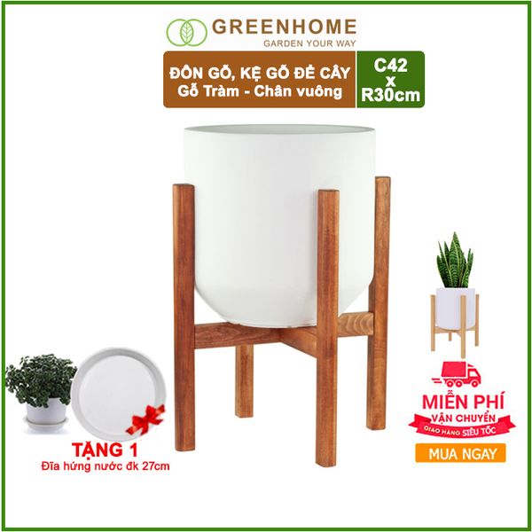 Đôn gỗ, kệ kê chậu cây nội thất bằng gỗ Tràm chân Vuông C42xR32cm