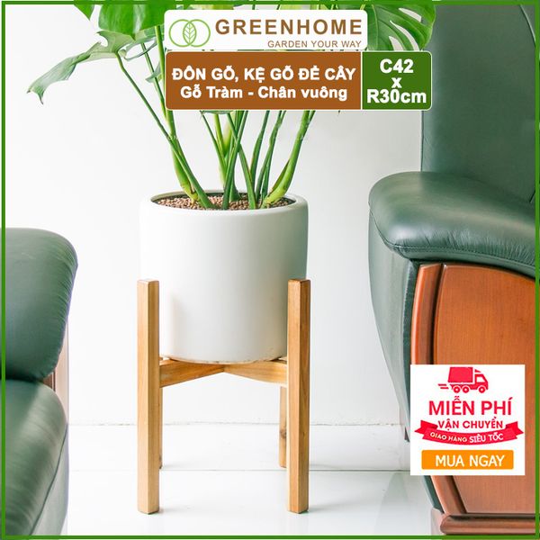 Đôn gỗ, kệ kê chậu cây nội thất bằng gỗ Tràm chân Vuông C42xR32cm
