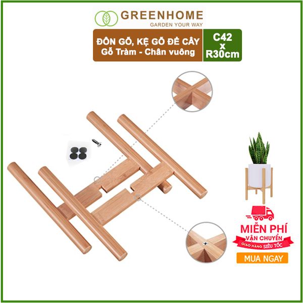 Đôn gỗ, kệ kê chậu cây nội thất bằng gỗ Tràm chân Vuông C42xR32cm