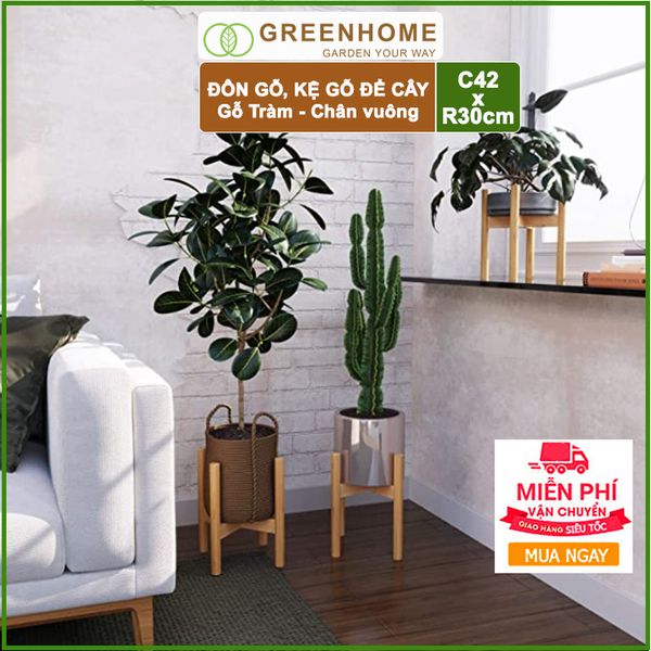 Đôn gỗ, kệ kê chậu cây nội thất bằng gỗ Tràm chân Vuông C42xR32cm