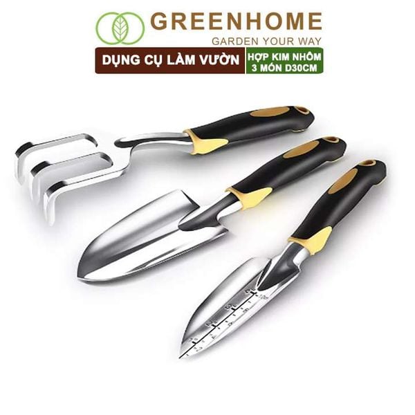 Dụng cụ trồng cây, D30cm, hợp kim nhôm, tay cầm cao su chống trượt, gồm xẻng, cào, xẻng chia vạch |Greenhome
