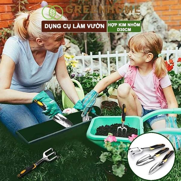 Dụng cụ trồng cây, D30cm, hợp kim nhôm, tay cầm cao su chống trượt, gồm xẻng, cào, xẻng chia vạch |Greenhome
