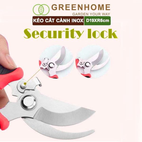 Kéo cắt cành, D19xR6cm, inox, siêu bén, không gỉ, có khoá an toàn, cắt được cành to |Greenhome