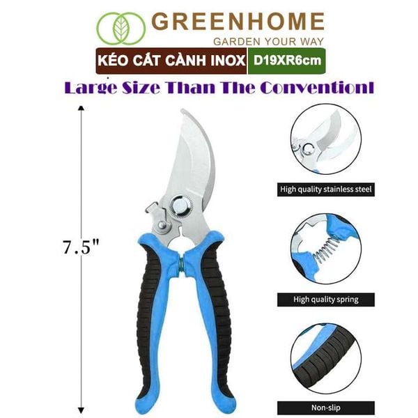 Kéo cắt cành, D19xR6cm, inox, siêu bén, không gỉ, có khoá an toàn, cắt được cành to |Greenhome