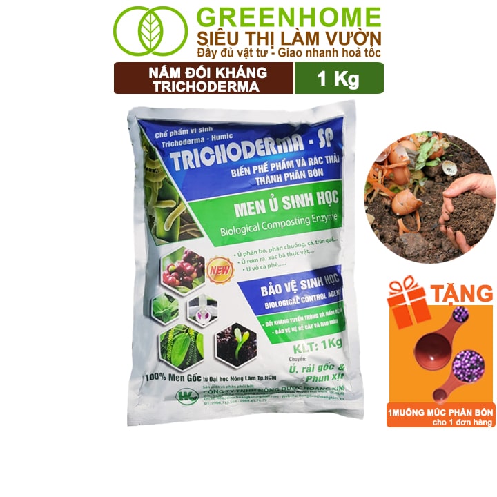 Nấm Đối Kháng Trichoderma Greenhome, Hoàng Kim, Bao 1kg, Ủ Phân Hữu Cơ, Ủ Rác, Đậu Tương, Khử Mùi, Cải Tạo Đất