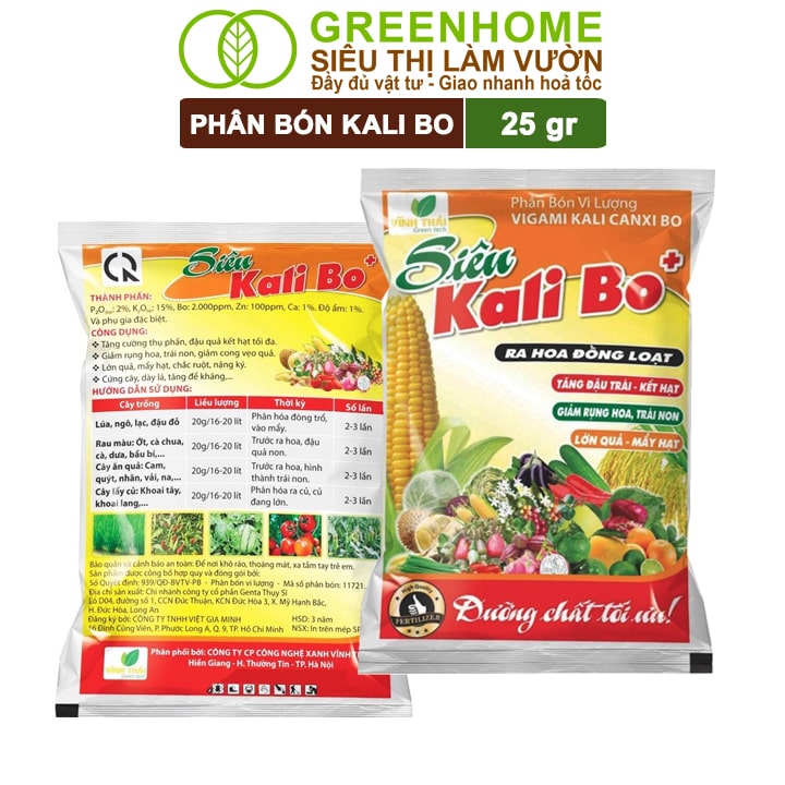 Phân Bón Kali Bo, Gói 25g, Kích Thích Ra Hoa, Giảm Rụng Trại Non, Nuôi Quả To, Chắc Ruột, Tăng Độ Ngọt