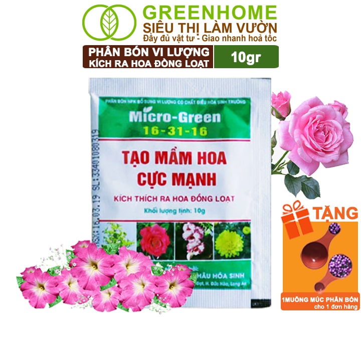 Phân Bón Ra Hoa, Micro Green, Gói 10gr, Tạo Mầm Hoa Cực Mạnh, Thúc Đẩy Ra Hoa Đồng Loạt, Hoa To, Lâu Tàn