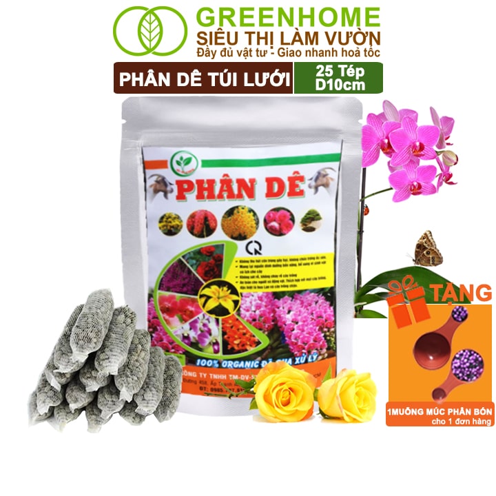 Phân Dê Trồng Lan, 25 Túi Lưới Dài 10cm, Đã Qua Xử Lý, Không Mùi, Kích Rễ Phong Lan, Hoa Đậm Màu Lâu Tàn