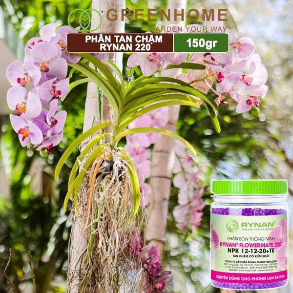 Phân tan chậm Rynan 220, chai 150gr, dùng cho phong lan ra hoa, giúp hoa bền màu, thơm lâu |Greenhome