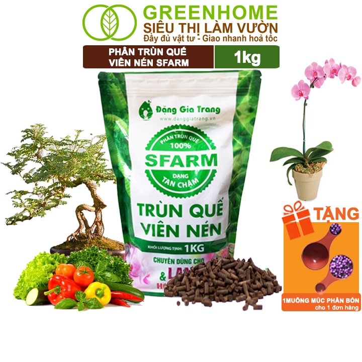 Phân Trùn Quế Viên Nén, Sfarm, Bao 1kg, Dinh Dưỡng Hữu Cơ, Không Mùi, Tốt Cho Lan, Bonsai, Rau, Cây Ăn Trái