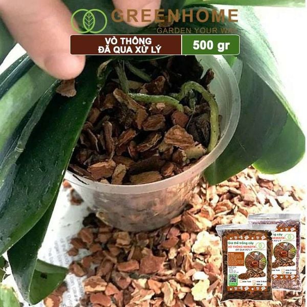 Vỏ thông Newzita, đã qua xử lý, bao 500gr, trồng lan, sen đá,kiểng lá, rãi bề mặt chậu cây, nhiều size |Greenhome