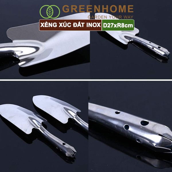 Xẻng làm vườn, inox, D27xR8cm, cầm tay, chống rỉ, siêu bền |Greenhome