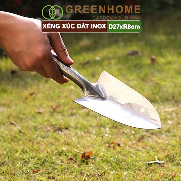 Xẻng làm vườn, inox, D27xR8cm, cầm tay, chống rỉ, siêu bền |Greenhome