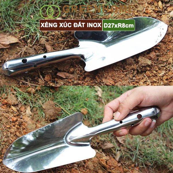 Xẻng làm vườn, inox, D27xR8cm, cầm tay, chống rỉ, siêu bền |Greenhome