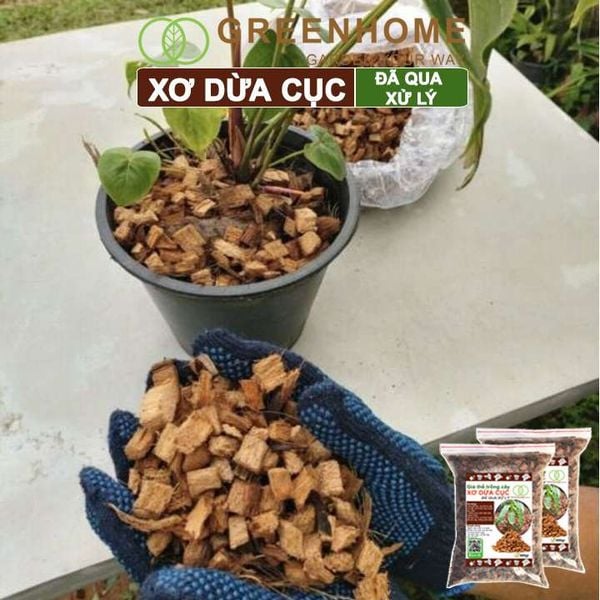 Xơ dừa cục đã qua xử lý Greenhome, size 1-2cm, bao 400gr, giá thể kiểng lá, phong lan