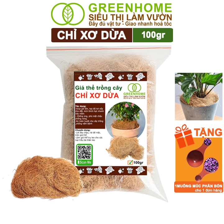 Chỉ Xơ Dừa, Bao 100gr, Chuyên Dùng Giá Thể Trồng Lan, Kiểng Lá, Đắp Gốc Giữ Ẩm Cây Trồng