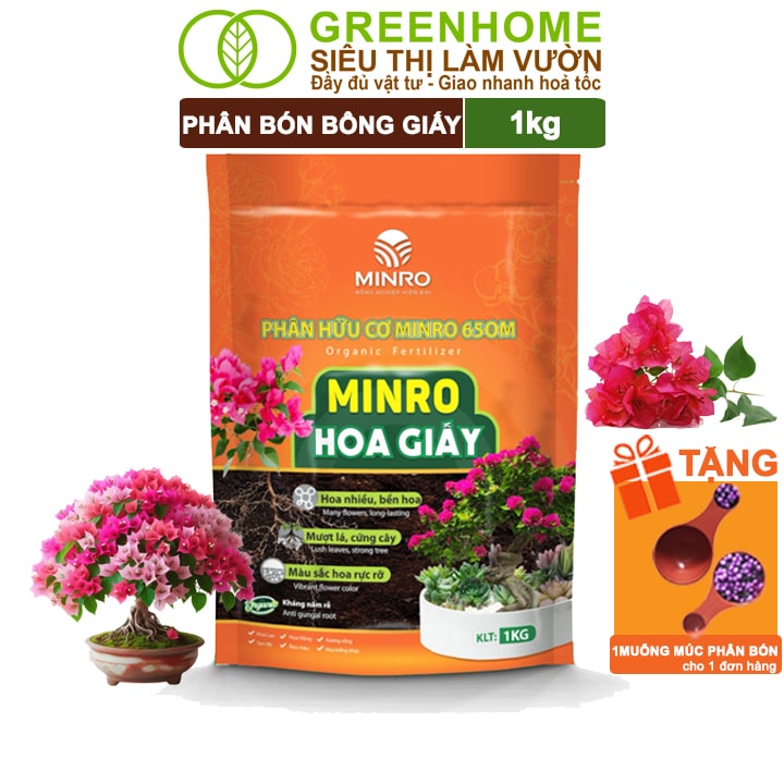 Phân Bón Hoa Giấy Minro, Bao 1kg, Hữu Cơ, Giúp Thân Cứng Cáp, Tạo Tán, Ra Bông Nhiều, Lâu Tàn