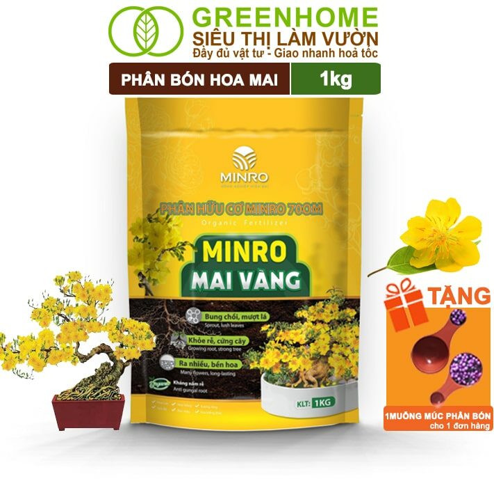 Phân Bón Hoa Mai, Minro, Bao 1kg, Hữu Cơ, Dưỡng Cây, Bung Chồi, Mượt Lá, Khoẻ Rễ, Bền Hoa