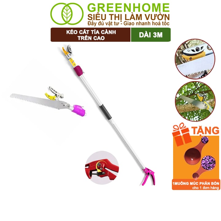 Kéo Cắt Cành Trên Cao Greenhome,1,8-3m, Làm Vườn, Thiết Kế, Tối Ưu Giảm Lực Tay, Đa Năng, Dễ Sử Dụng