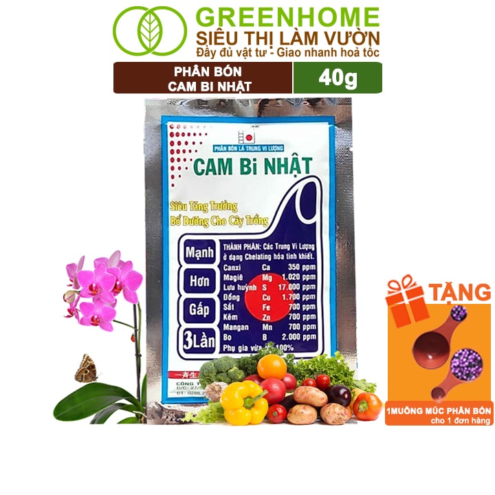 Phân Bón Lá Trung Vi Lượng Cam Bi Nhật, GreenHome,Gói 40Gr, Siêu Tăng Trưởng Và Bổ Dưỡng Cho Cây Trồng