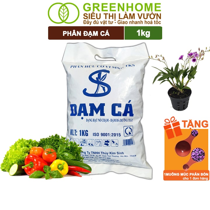 Phân Đạm Cá Greenhome, Bao 1kg, Viên Nén, Hữu Cơ Vi Sinh Bón Rau, Quả Và Hoa