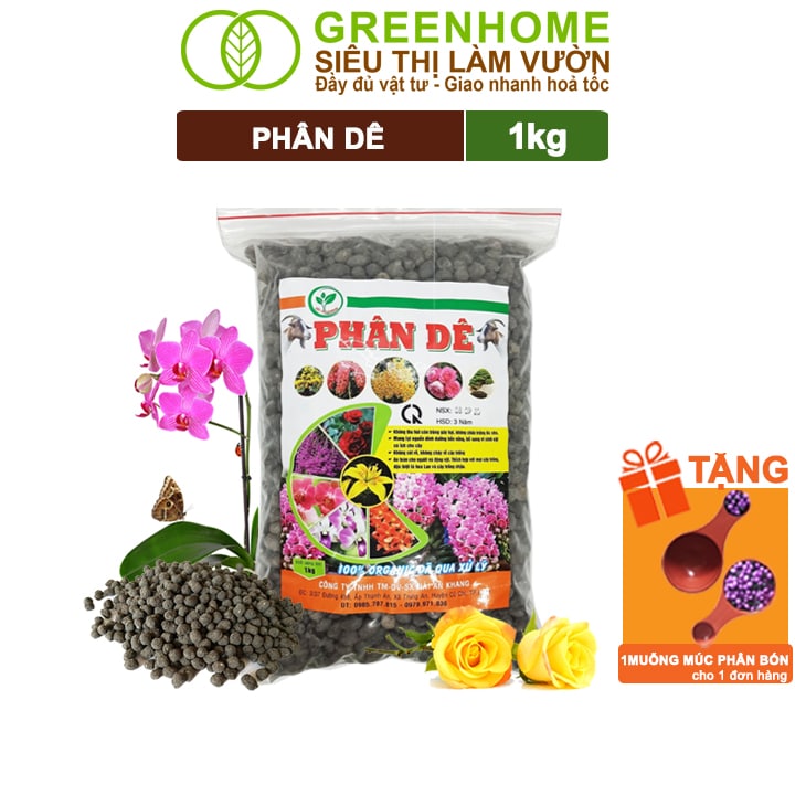 Phân Dê Trồng Lan, Túi 1kg , Đã Qua Xử Lý, Không Mùi, Kích Rễ Phong Lan, Hoa Đậm Màu Lâu Tàn