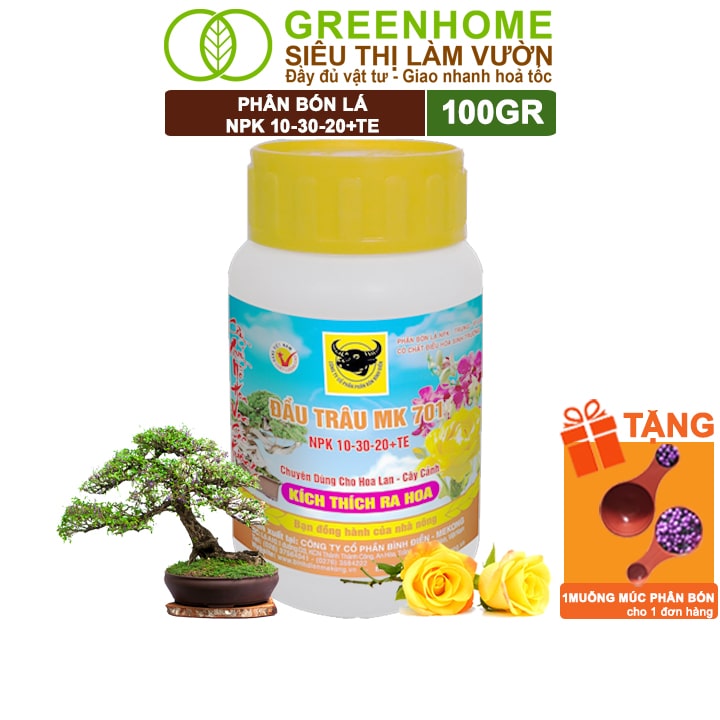 Phân Bón Lá Đầu Trâu MK 701, GreenHome, Chai 100GR, Chuyên Dùng Cho Hoa Lan, Cây Cảnh, Kích Thích Ra Hoa