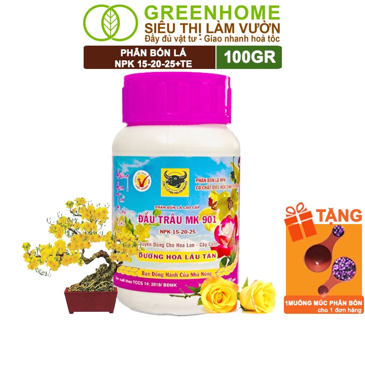 Phân Bón Lá Đầu Trâu MK 901, GreenHome, Chai 100GR, Chuyên Dùng Cho Hoa Lan, Cây Cảnh, Dưỡng Hoa Lâu Tàn