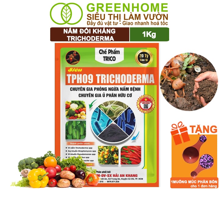 Nấm Đối Kháng TPH09 Trichoderma, Hải An Khang, Bao 1kg, Ủ Phân Hữu Cơ, Ủ Rác, Khử Mùi, Cải Tạo Đất