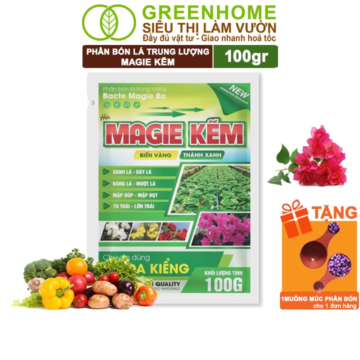 Phân Bón Lá Magie Kẽm, GreenHome, Gói 100GR, Chuyên Dùng Cho Hoa Kiểng