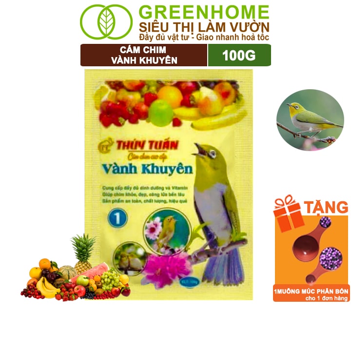 Cám Chim Vành Khuyên Greenhome, Thúy Tuấn, Số 1, Gói 100gr, Chim Khoẻ Đẹp, Căng Lửa Bền Lâu