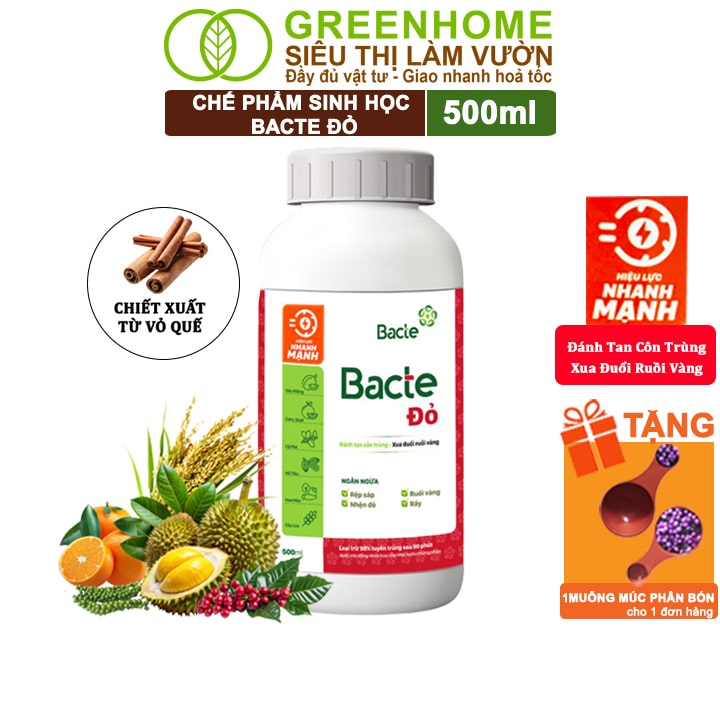 Chế Phẩm Sinh Học Bacte Đỏ , Greenhome, Chai 500ml, Đánh Tan Côn Trùng, Xua Đuổi Ruồi Vàng