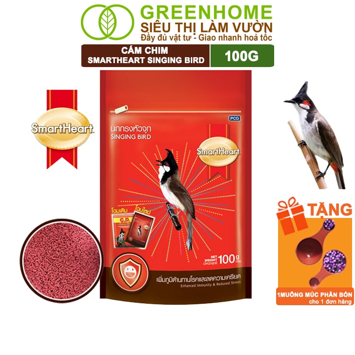 Cám Chim Chào Mào Thái, Greenhome, Smartheart, Gói 100gr, Tăng Khả Năng Miễn Dịch Và Giảm Căng Thẳng