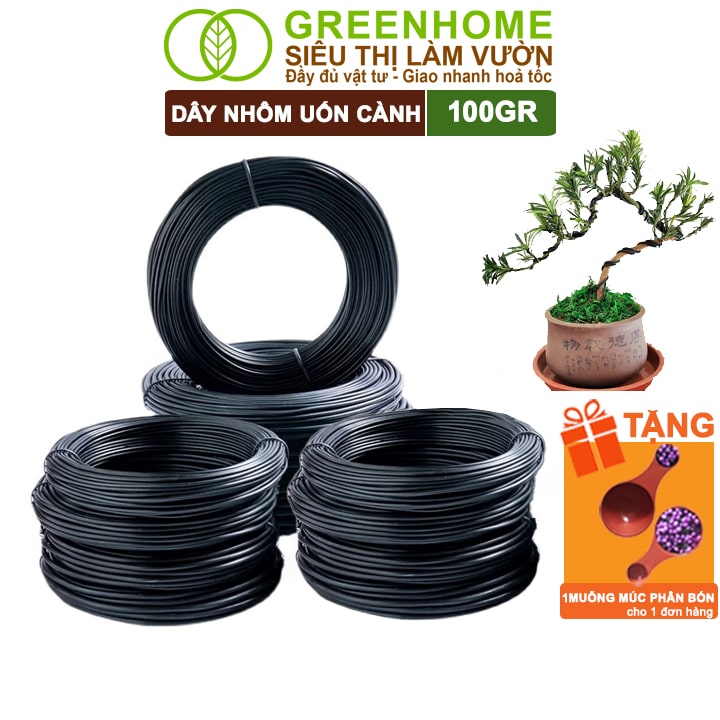 Dây Nhôm Uốn Cây Cảnh Bonsai Greenhome, Cuộn 100Gr, Mềm Dẻo Dễ Uốn, Đủ Loại Kích Thước