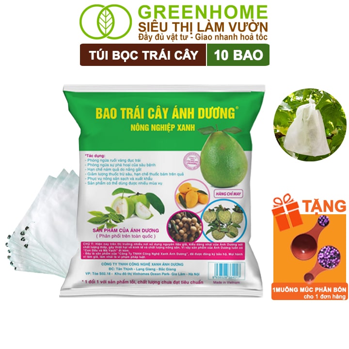 10 Túi Bọc Hoa Quả Greenhome, Ổi Bưởi Xoài Na Mướp (Có Nút Cài), Sử Dụng 3-5 Năm, Nhiều Kích Thước