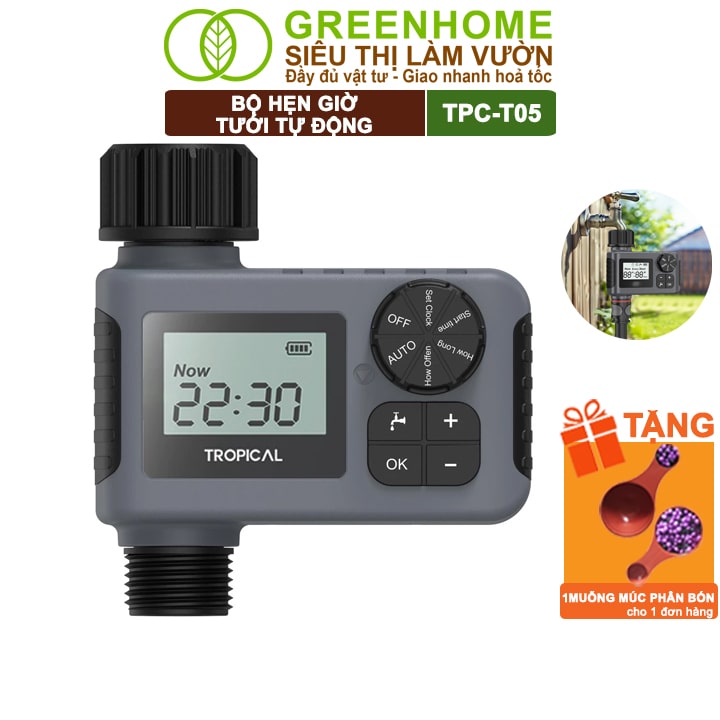 Bộ Hẹn Giờ Tưới Nước Tự Động Greenhome, Tropical TPC-T05, Chế Độ Tưới Thông Minh, Tiết Kiệm Nước