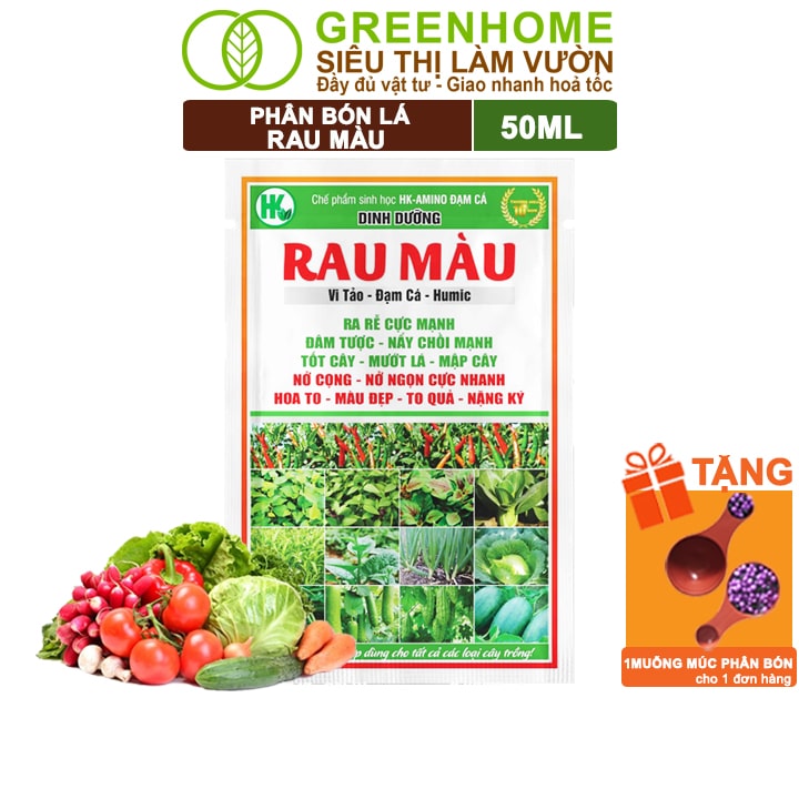 Phân Bón Vi Sinh Rau Màu Greenhome, Gói 50ml, Giúp Nảy chồi, Mướt lá, Mập cây, To quả, Nặng ký