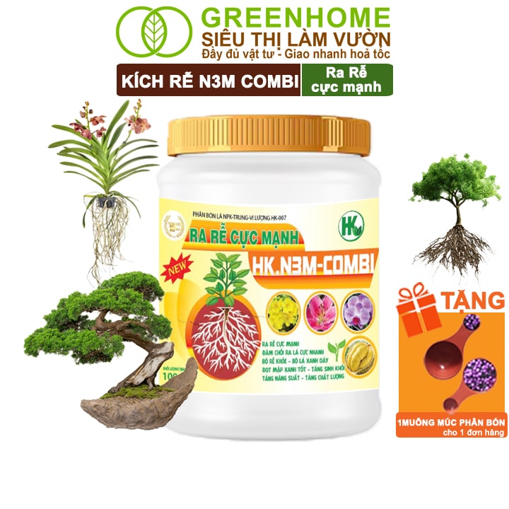 Phân Bón Lá Greenhome, N3M Combi, Hũ 100gr, Ra Rễ Cực Mạnh Dùng Giâm, Chiết Cành, Ngâm Hạt, Chuyên Kiểng, Hoa Hồng, Lan