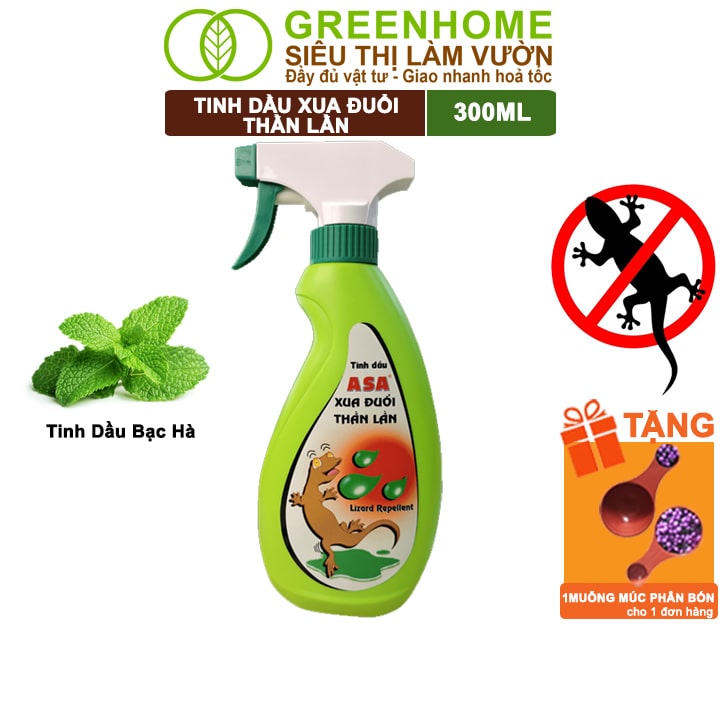 Tinh Dầu Xua Đuổi Thằn Lằn Greenhome, ASA, Chai 300ml, Xua Đuổi Thằn Lằn Mạnh Mẽ, Hiệu Quả Lâu Dài