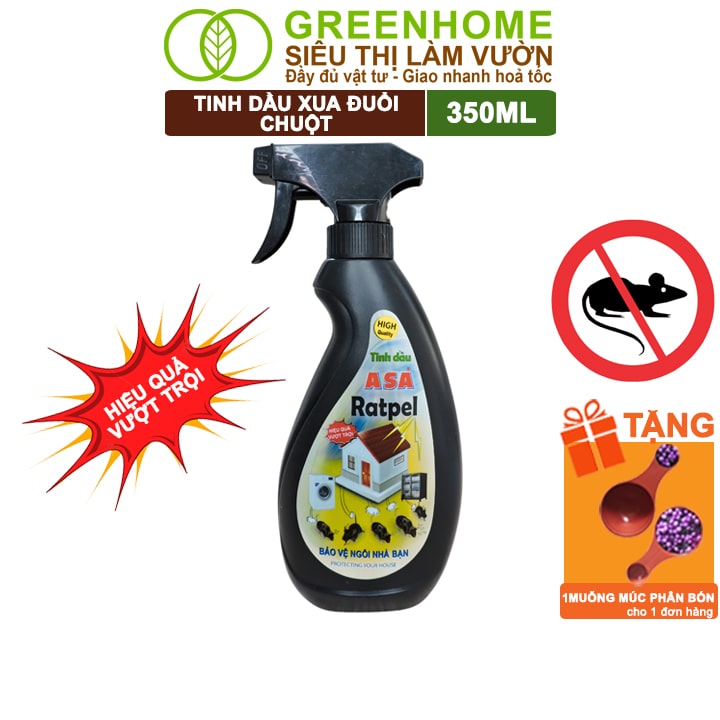 Tinh Dầu Xua Đuổi Chuột Greenhome, ASA Rapel, Chai 350ml, Thảo Mộc, An Toàn Cho Người Và Vật Nuôi