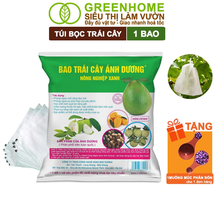 100 Túi Bọc Hoa Quả Greenhome, Ổi Bưởi Xoài Na Mướp (Có Nút Cài), Sử Dụng 3-5 Năm, Nhiều Kích Thước