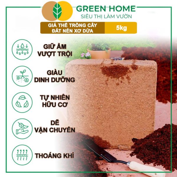 Đất Nén Xơ Dừa Viên 5kg Nở Gấp 5 Lần